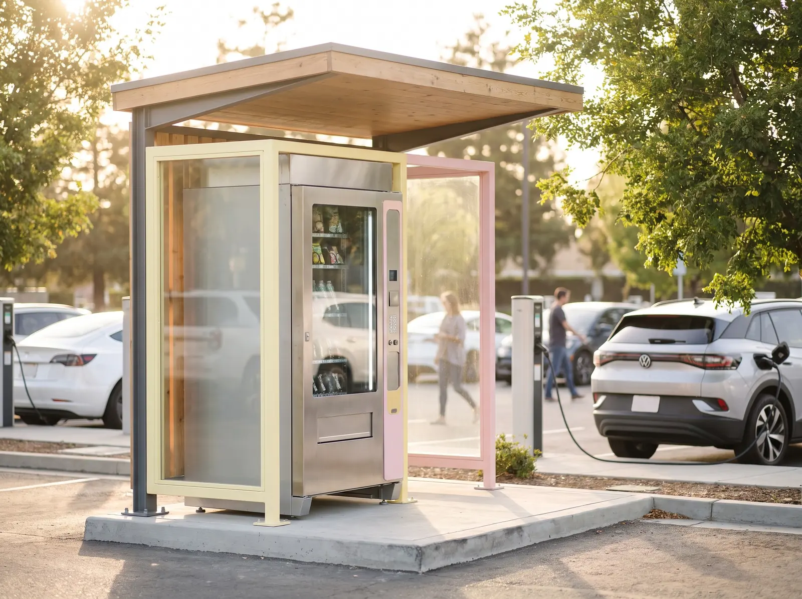 Wetterfester Außenautomat an einem Ladepark für Elektroautos