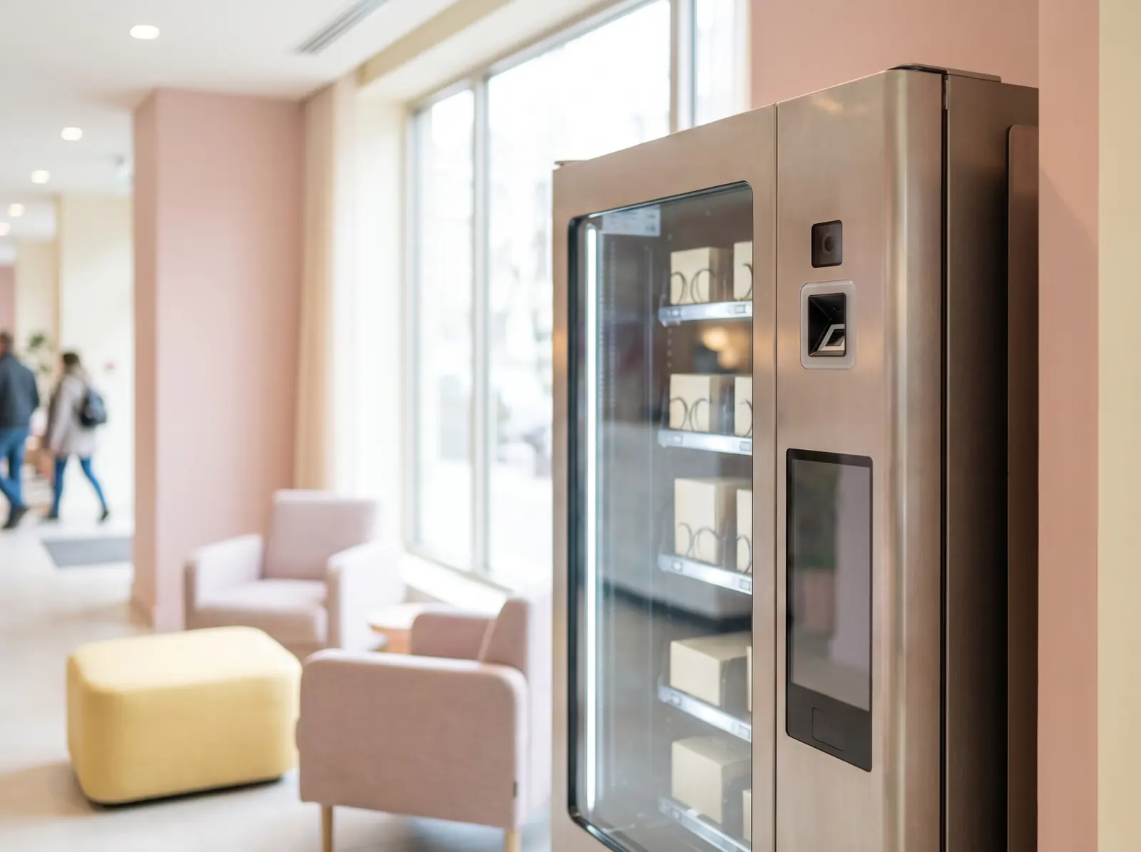Vape-Automat mit Ausweisscanner zur Altersprüfung in einer Hotellobby